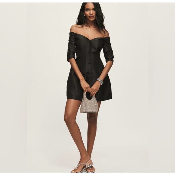 Anthropologie Hutch Long-Sleeve Off-The-Shoulder Black Mini Dress Small - Picture 2 of 11